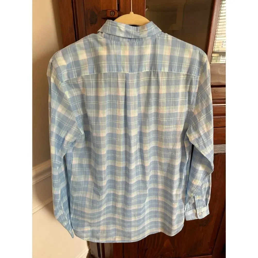 Vineyard Vines linen whale shirt button up plaid boys size XL/16 EUC